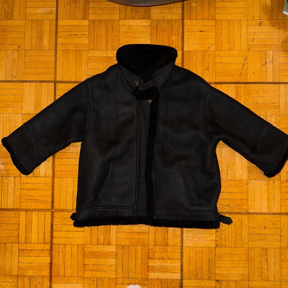 Opening Ceremony Black Lamb Shearling 3/4 Sleeve Jacket